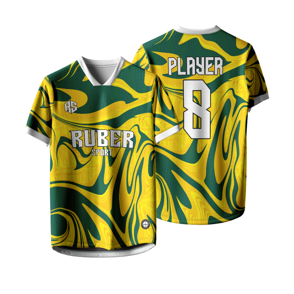 Jersey Futsal / Jersey Bola / Jersey Voli Custom Full Printing Bisa Satuan Kuning Motif Hijau