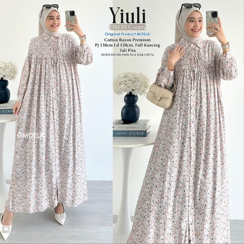 YIULI Maxi Dress Rayon Motif Bunga FULL KANCING by MOELA