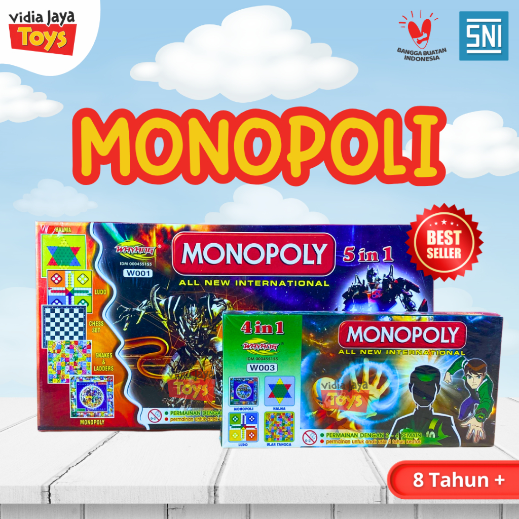 Mainan Monopoli 5in1 Mancanegara - Permainan Monopoly Anak Internasional Jumbo Dan Kecil