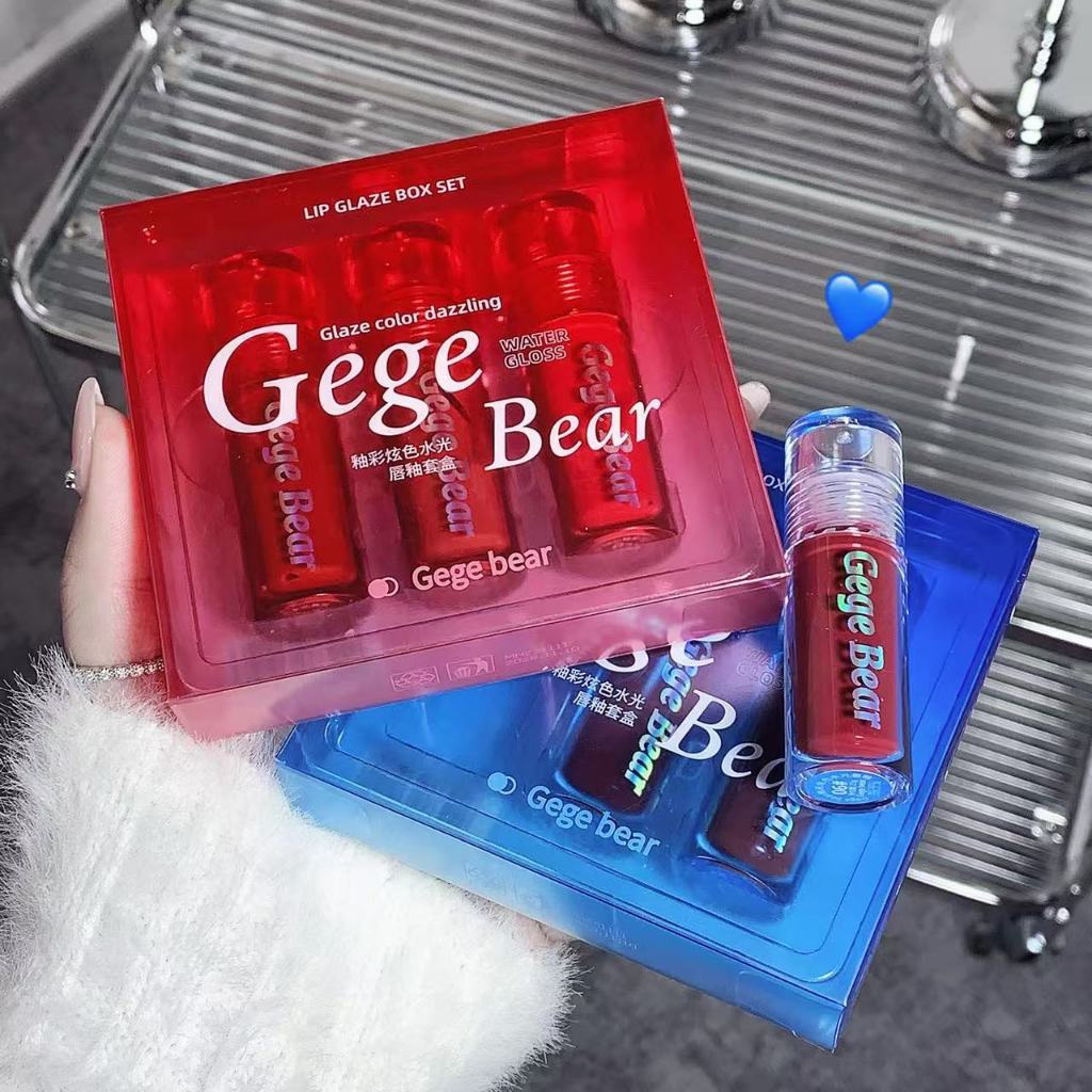 Gege Bear Glossy Lip Glaze Set Waterproof Moisturizing Non-fading 24H Long-lasting Makeup Lipstick -