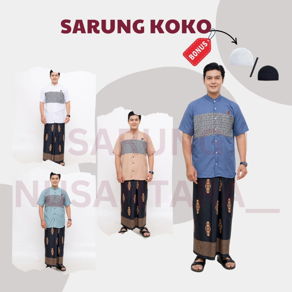 Paket SARKO Sarung dan Baju koko Muslim Pria Lengan Pendek Kautsar Kombinasi Batik
