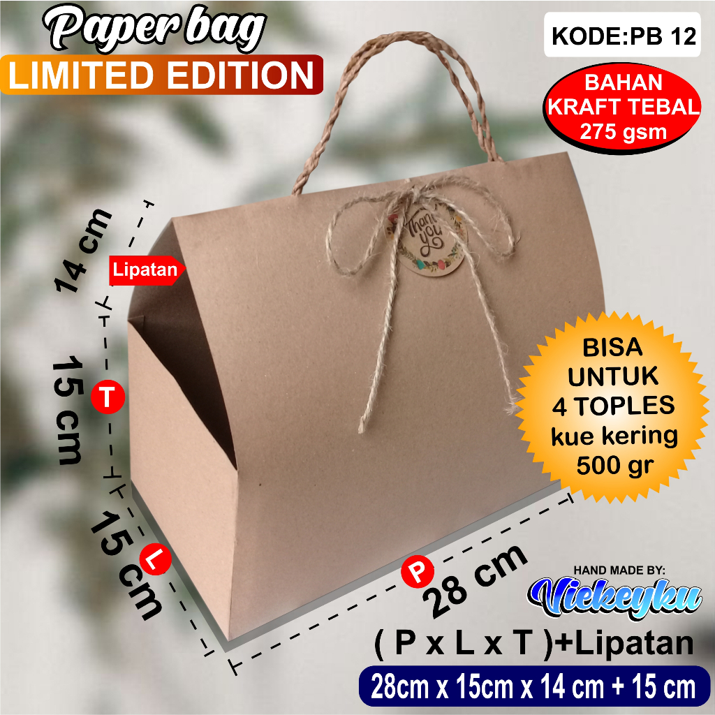 

Paper Bag Jumbo toples kue kering Muat 4 Toples 500gr,hampers lebaran,Tas kado,PB12