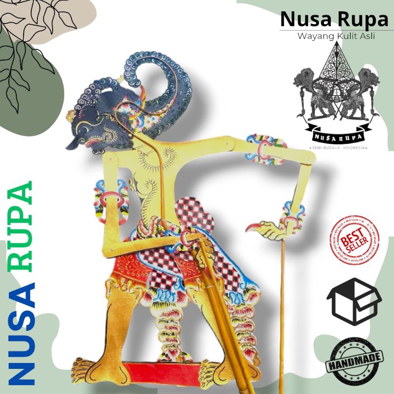 WAYANG WERKUDARA GAGRAK JOGJA -+ 60 cm Wayang Kulit Asli Werkudara / Bima Gapit Rotan Standar Dalang