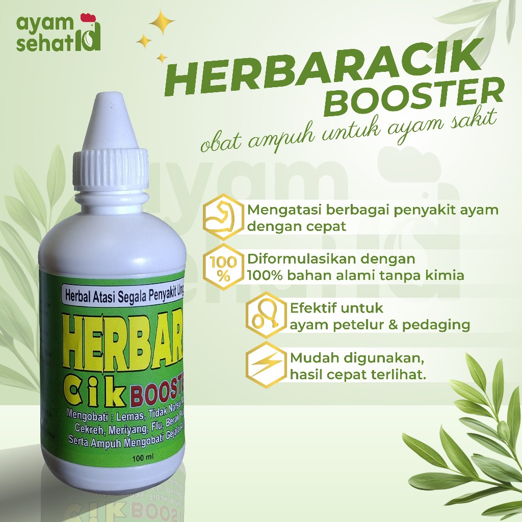 Herbaracik Booster - Obat alami untuk Ayam Sakit, Bunuh Virus & Kuman, Sembuh Lebih Cepat, Cegah Par