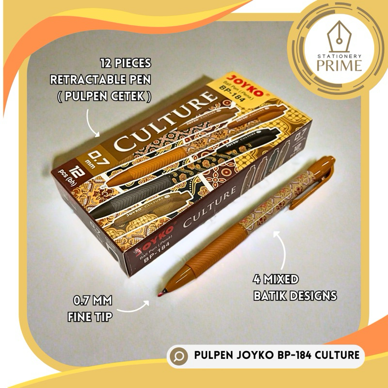 

Ball Pen Retractable / Pulpen Cetek Joyko BP-184 CULTURE 0,7mm Fine Tip (Isi 12 Pcs)