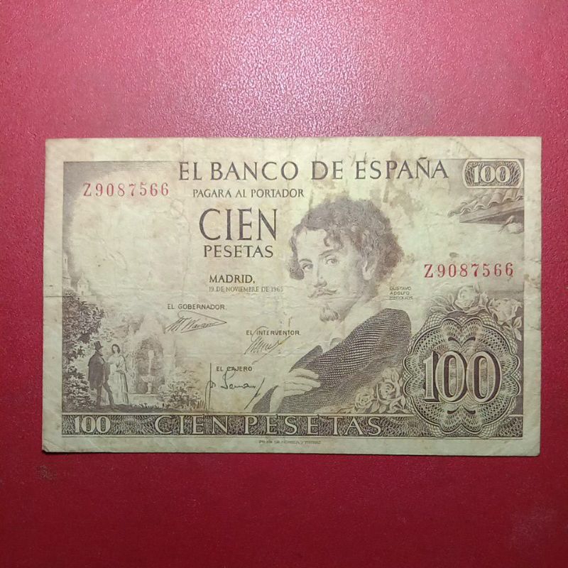 uang kertas Spanyol 100 Pesetas 1965