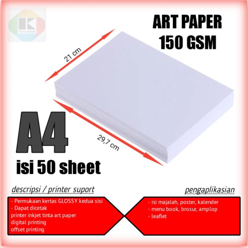 kertas art paper 150 gsm A4 isi 50 lembar kertas art paper 150 gsm glossy A4
