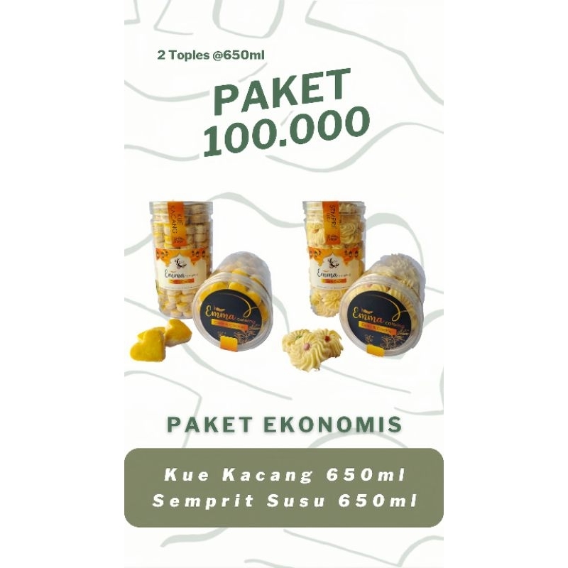 

PAKET EKONOMIS 100.000 DAPAT 2 TOPLES 650ml Kue Kacang dan Semprit Susu