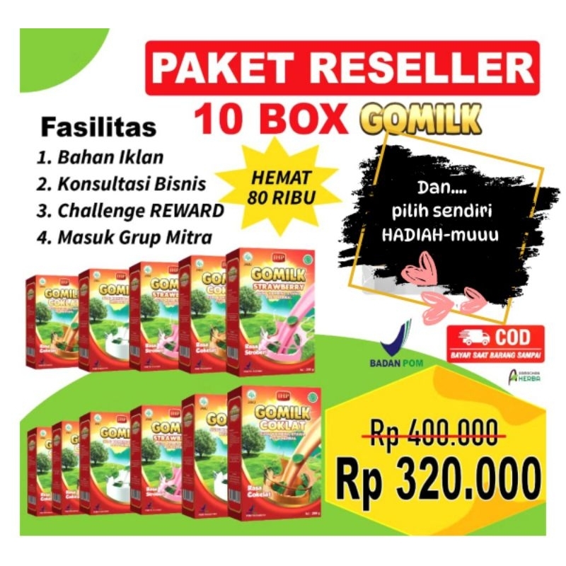 

[PAKET RESELLER][HADIAH PILIH SENDIRI][EXPIRED LAMA] GOMILK 200 gram Susu Kambing Etawa Plus Daun Kelor