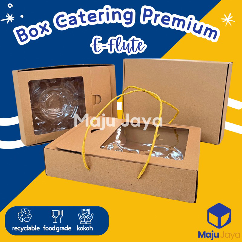 Maju Jaya - Box Catering Premium Eflute Window + Tali / Box Nasi Tebal / Kardus Nasi Window Sekat Ku