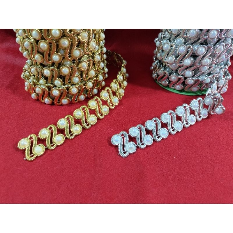 Mata meteran pinggang kombinasi mutiara/ variasi baju kebaya/bridesmaid/pengantin (harga/meter & 1/2