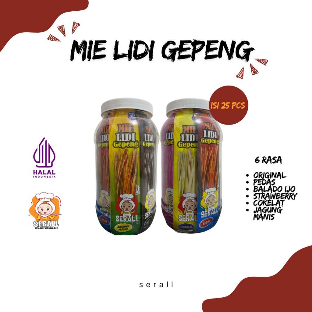 

SERALL Mie Lidi Gepeng Karakter Toples Isi 25 Pcs - Makanan Ringan (Mix 6 Rasa)