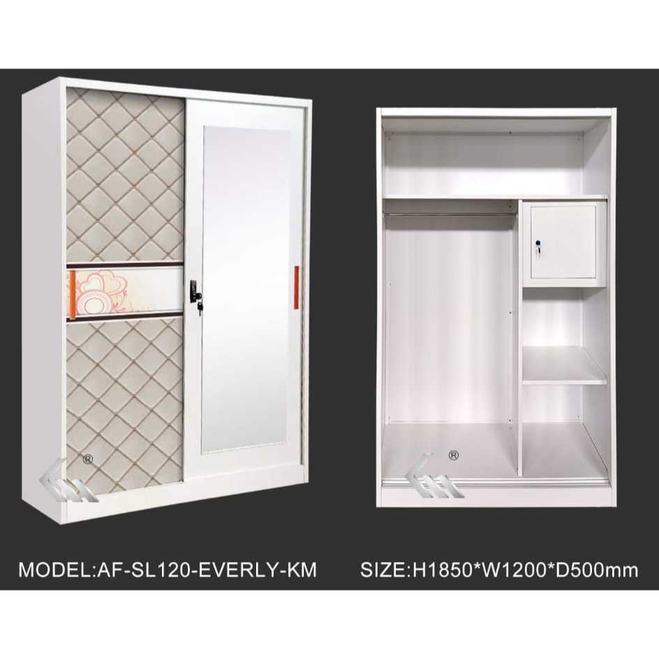 SENYUMMEBEL LEMARI PAKAIAN BESI 2 PINTU SLIDING JUMBO FULL KACA + KUNCI