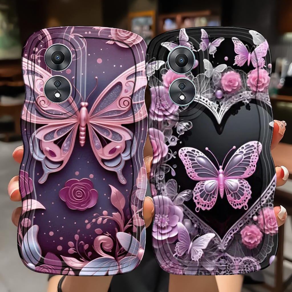 Case untuk type OPPO A18 A38 A17 A17K A584G A585G A784G A785G Softcase gelombang motif butterfly (JJ