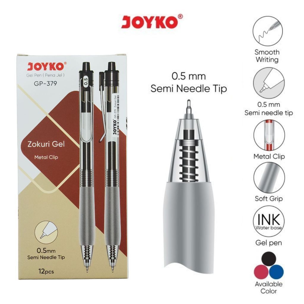 

(1PACK=12PCS) Bulpen / Bolpen Gel Joyko GP-379 Zokuri Gel 0.5 mm - Black