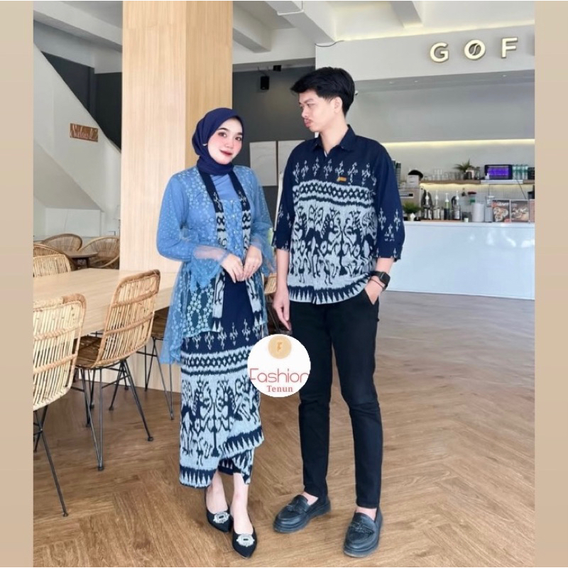 BAJU TENUN COUPLE NEW SET KEBAYA WIDURI SUMBA NAVY / BAJU KONDANGAN COUPLE / ONE SET WANITA OUTFIT K