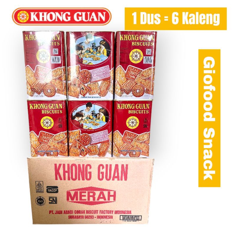 

1 DUS / Karton KHONG GUAN Merah 1,6kg isi 6 Kaleng ASSORTED Biscuits Aneka Biskuit Wafer Cookies Snack Cemilan Makanan Cream