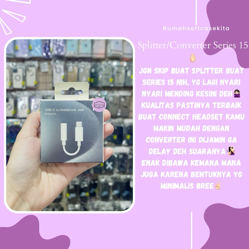 SPLITTER / CONVERTER JACK 3.5MM TO TYPE C IPHONE 15 15PRO 15PLUS 15PROMAX