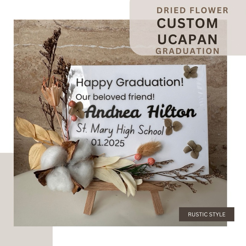Papan Ucapan Wisuda Mini By Bloom & Beyond Rustic Style || Akrilik Custom || Akrilik Ucapan || Hadia