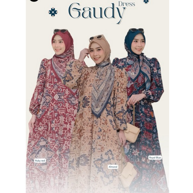 Gaudy dress baju raya series yang terlihat anggun ketika dikenakan / dress berbahan cerutti premiun 