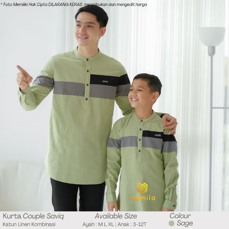 Baju Koko Kurta Couple Ayah dan Anak Lengan Panjang Bahan Katun Kombinasi