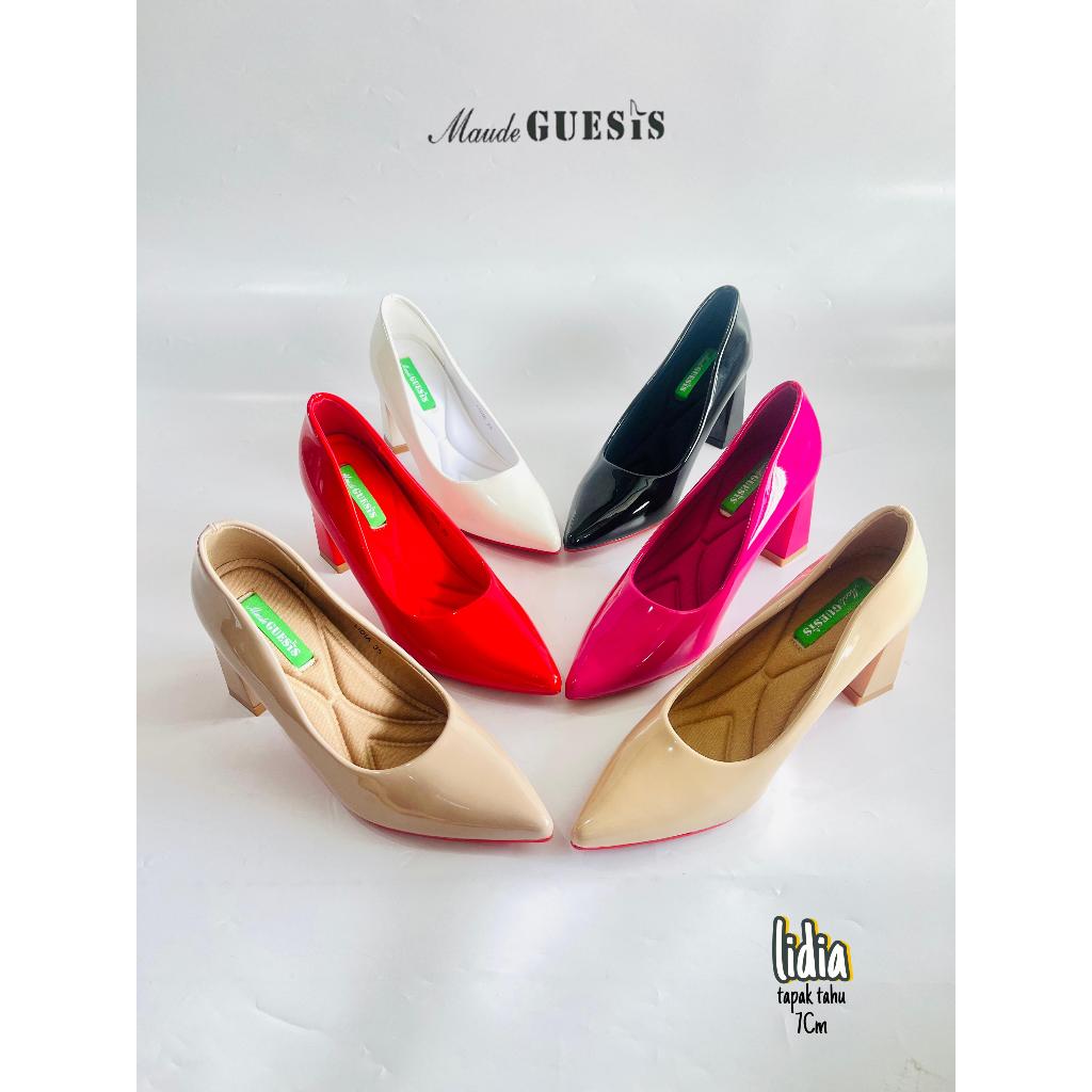 Maude GUESIS | Sepatu Heels Wanita | Sepatu Polos Hak Tapak Tahu 7cm Glossy |Polos Lidia