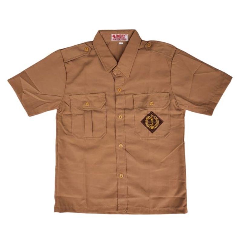 Baju Pramuka pendek bahan Oxford dan bahan twis (licin serta mengkilap), Baju Pramuka pendek cowo, b