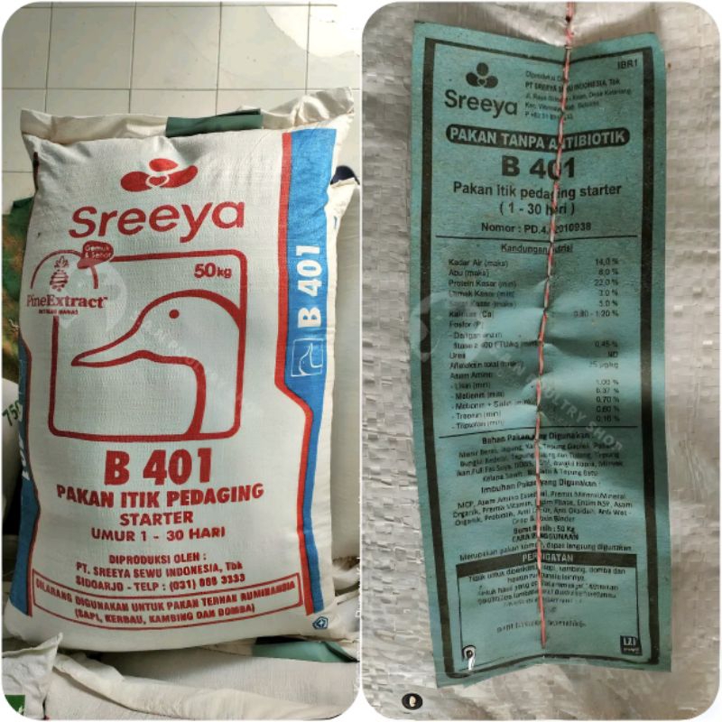Sreeya B401 Pakan itik pedaging starter Pur Entok bebek 1 kg