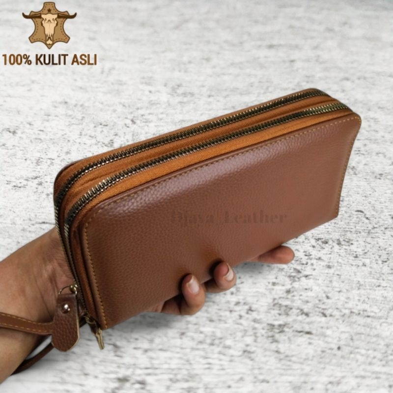 Dompet Wanita Panjang Kulit Asli Panjang 2 Resleting