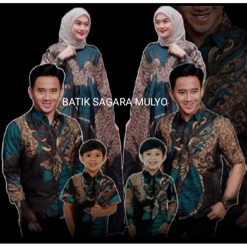 Batik Couple Keluarga Terlengkap Motif Sangkuriang Hijau Size M L XL XXL - Batik Family - Batik Kelu