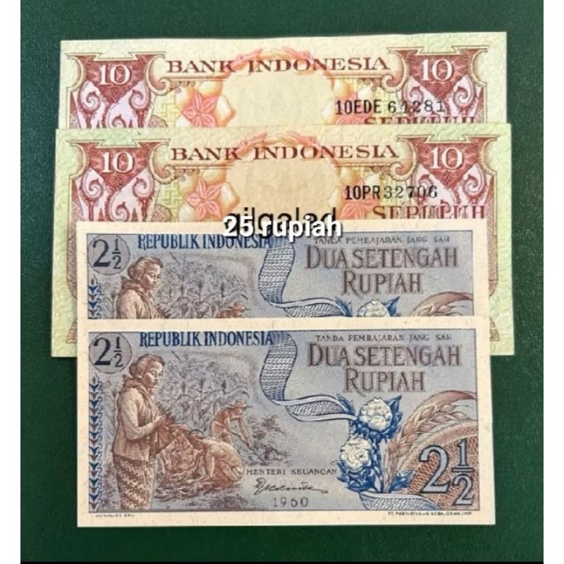 uang kuno 25 rupiah kertas baru asli