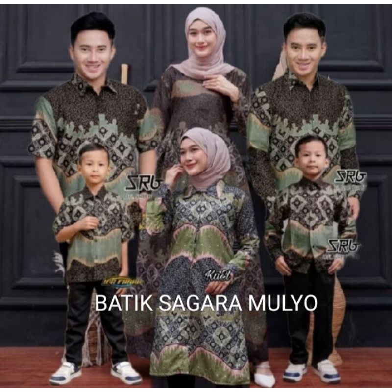 Batik Couple Keluarga Terlengkap Motif Kawung Hijau Size M L XL XXL - Batik Family - Batik Keluarga 
