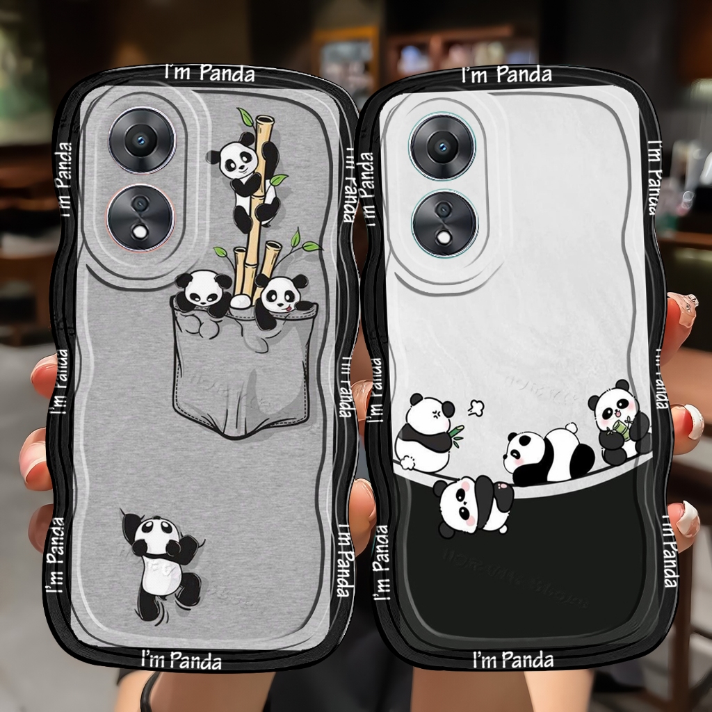 Case untuk type OPPO A18 A38 A17 A17K A584G A585G A784G A785G Softcase gelombang motif panda (JJG-10