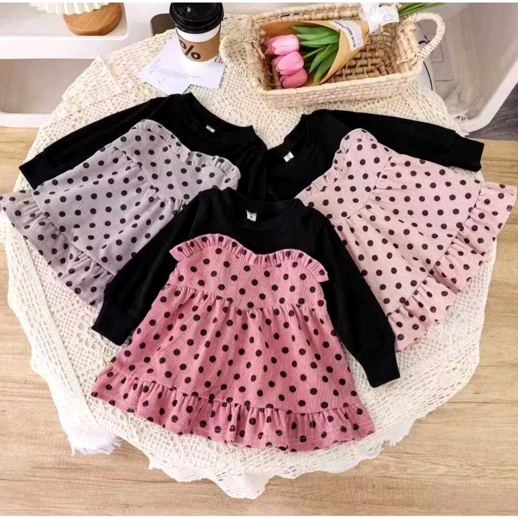 BIEBIE Baju Dress Polkadot Anak Cewek TutuTile Lengan Panjang