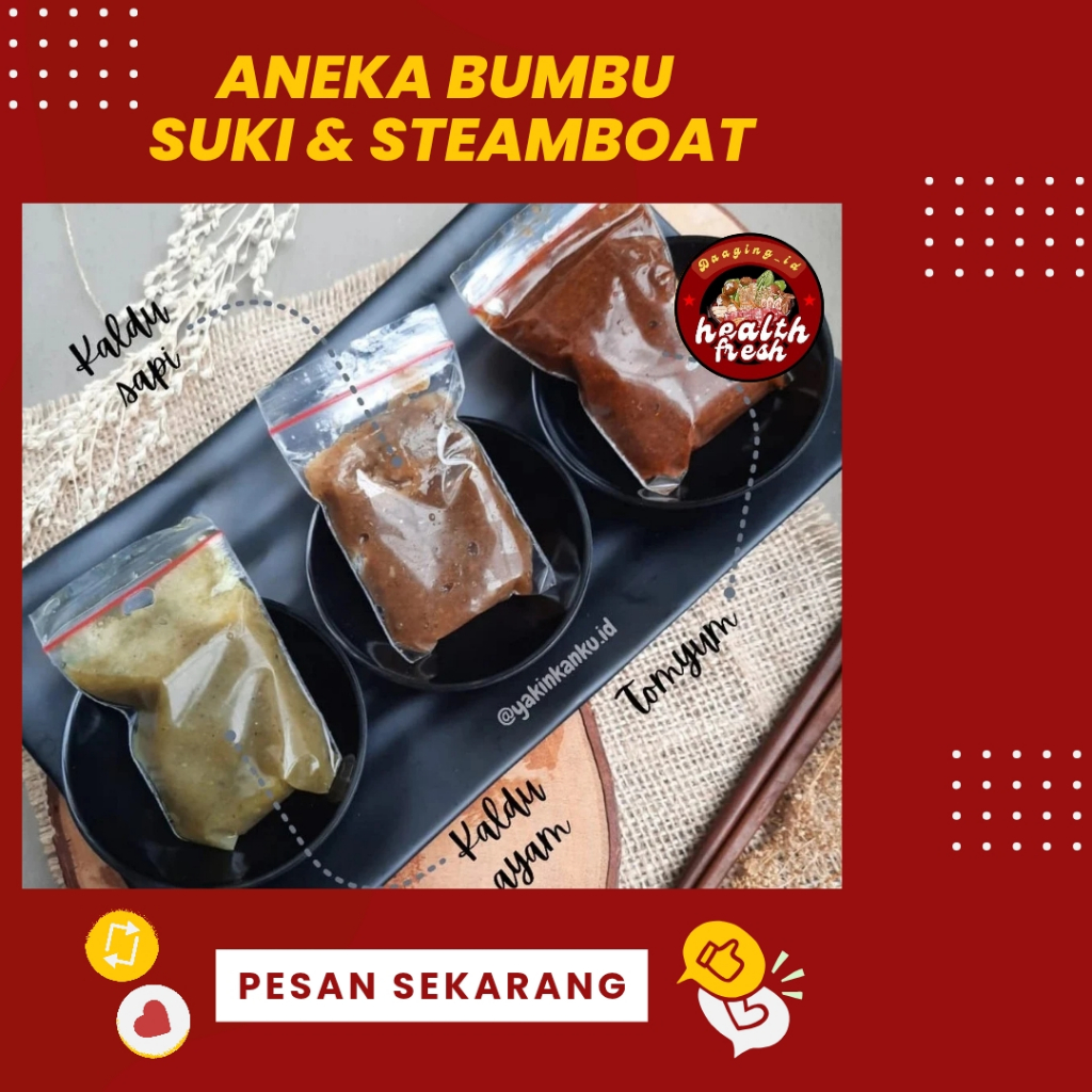 

Aneka Bumbu Suki Steamboat / Bumbu Kaldu ( Kaldu ayam,Kaldu sapi,Tomyum )