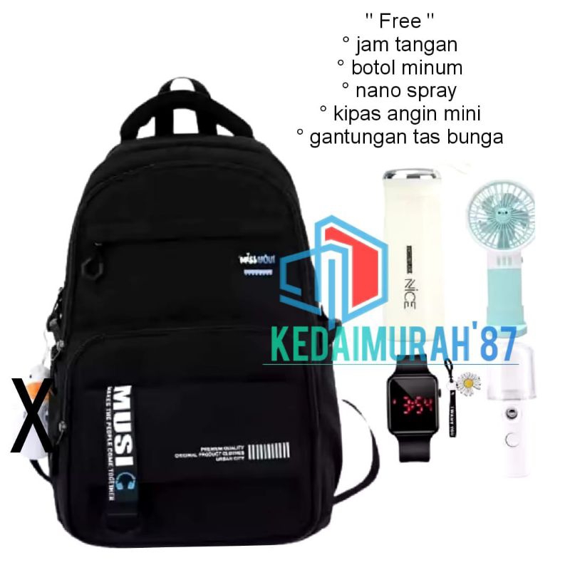 Tas ransel anak perempuan remaja sekolah SD SMP karakter music free jam tangan botol minum nano spra