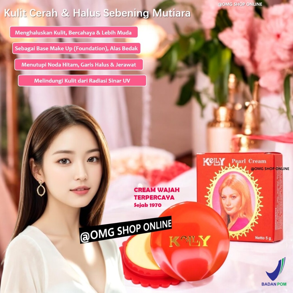 Termurah  Kelly Pearl Cream Wajah Glowing BPOM Terlaris Cream Pemutih Wajah Glowing 5 gr / Cream Pen