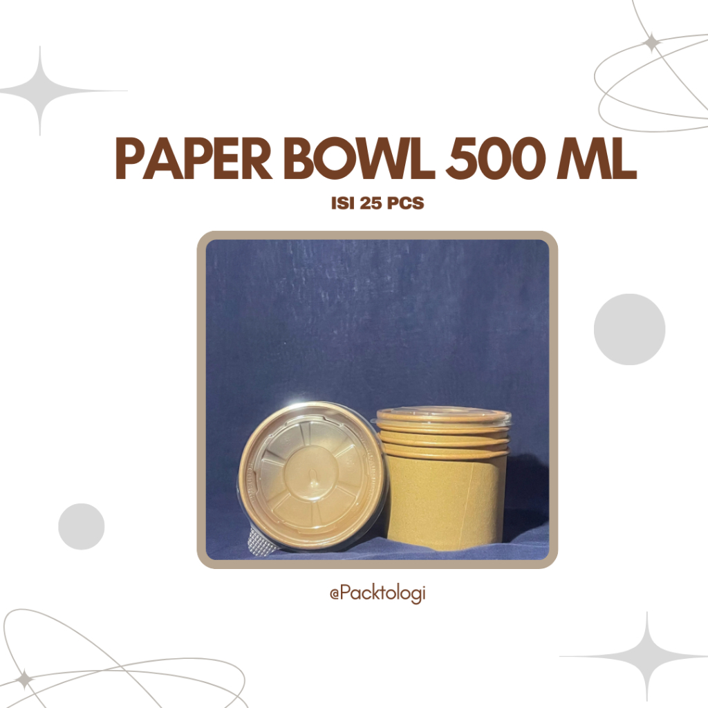 Paper Bowl Kraft / Coklat / Mangkok Kertas/ Paper Cup Rice Bowl + Tutup 500 ML Isi 25 PCS