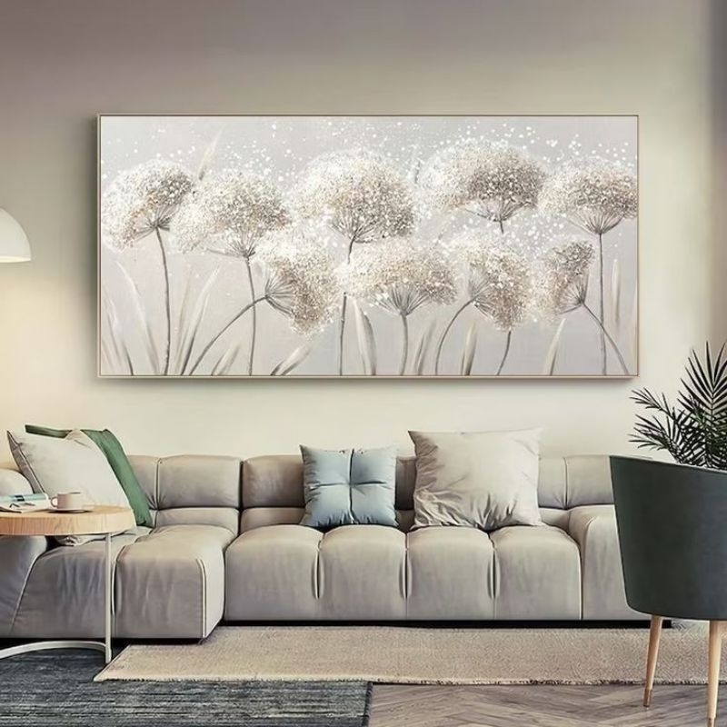 hiasan dinding lukisan bunga Dandelion aestetik modern art