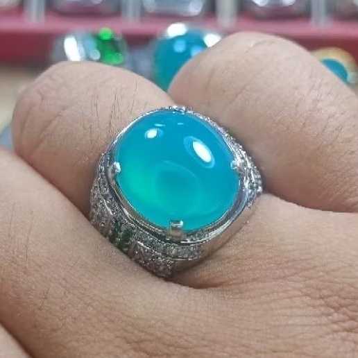 BATU CINCIN AKIK BACAN DOKO MEJIKO BIRU KRISTAL SATU WARNA RING PERAK