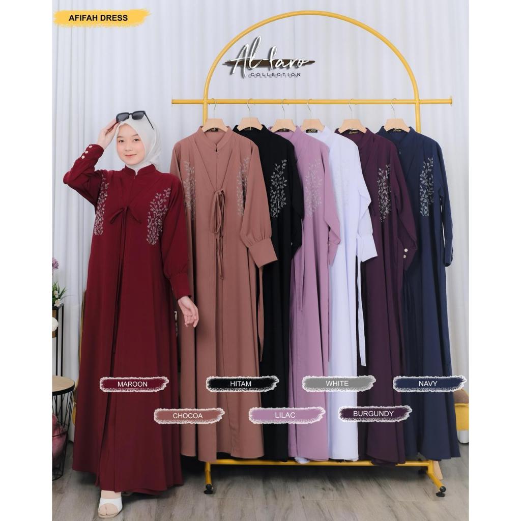 DRESS AFIFAH HANIFAH BY ALFARO GAMIS TWISCONE APLIKASI SWAROSKY CANTIK MODEL KEKINIAN FASHION LEBARA