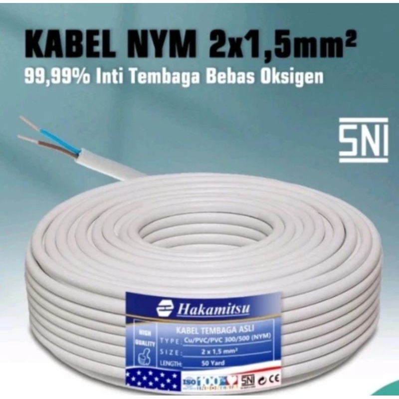 HAKAMITSU - ( 6 ROLL ) Kabel SNI NYM 2x1.5 Hakamitsu | Kabel Tembaga Murni
