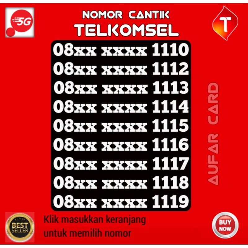 Nomor Cantik Telkomsel Simpati AAAX Support 5G 1110 1112 1113 1114 1115 1116 1117 1118 1119