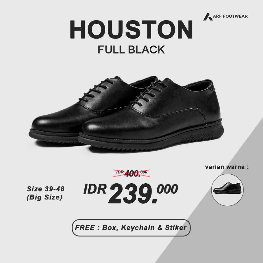 ARF Houston FullHitam Sepatu Formal Kulit Pantofel Hitam Pria Wanita Kerja Kantor Kondangan Casual
