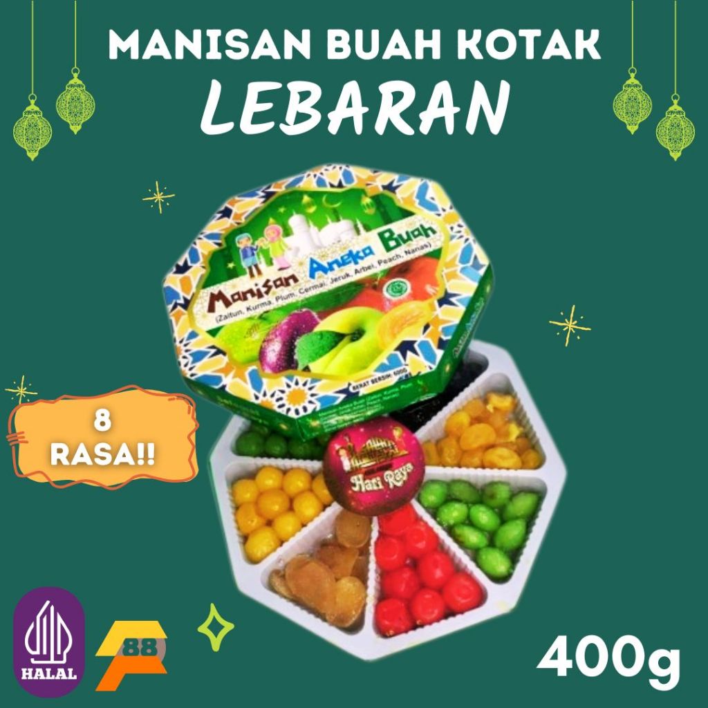 

Manisan Buah Kotak Lebaran Aneka 8 Rasa Preserved Fruit 600gr Halal