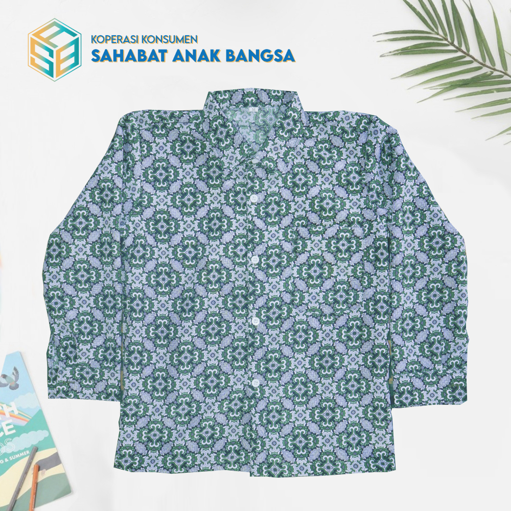 Baju Batik Seragam Sekolah Dasar (SD) Motif Bunga Nusa Lengan Panjang