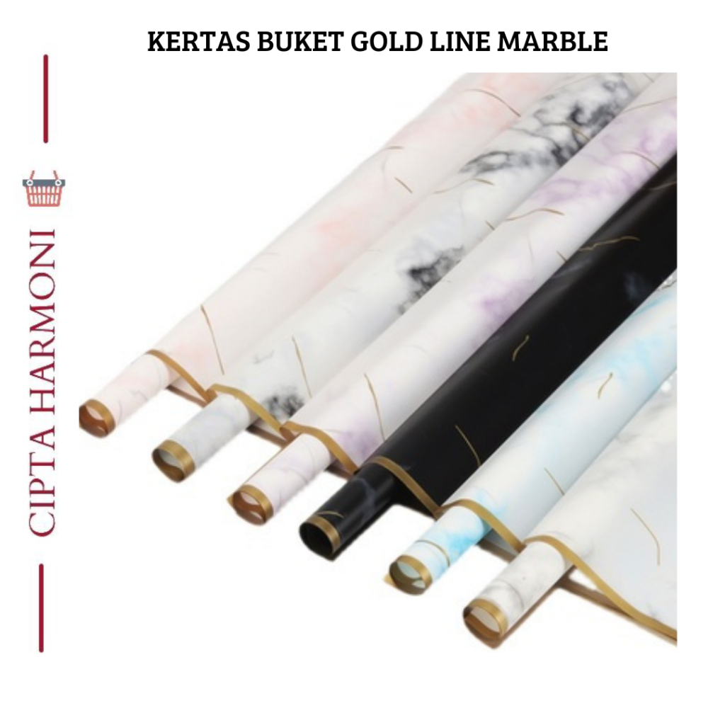 

20 LEMBAR Kertas Buket Bunga Cellophane Waterproof GOLD LINE MARBLE Flower Wrapping Paper KB014