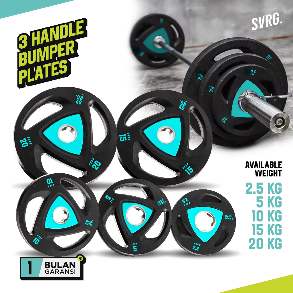 SVRG. 3 Handle Bumper Plate 20 Kg – 3 grip Weight Plates - Weightlifting Gym - 1 Pair (2 Pcs)