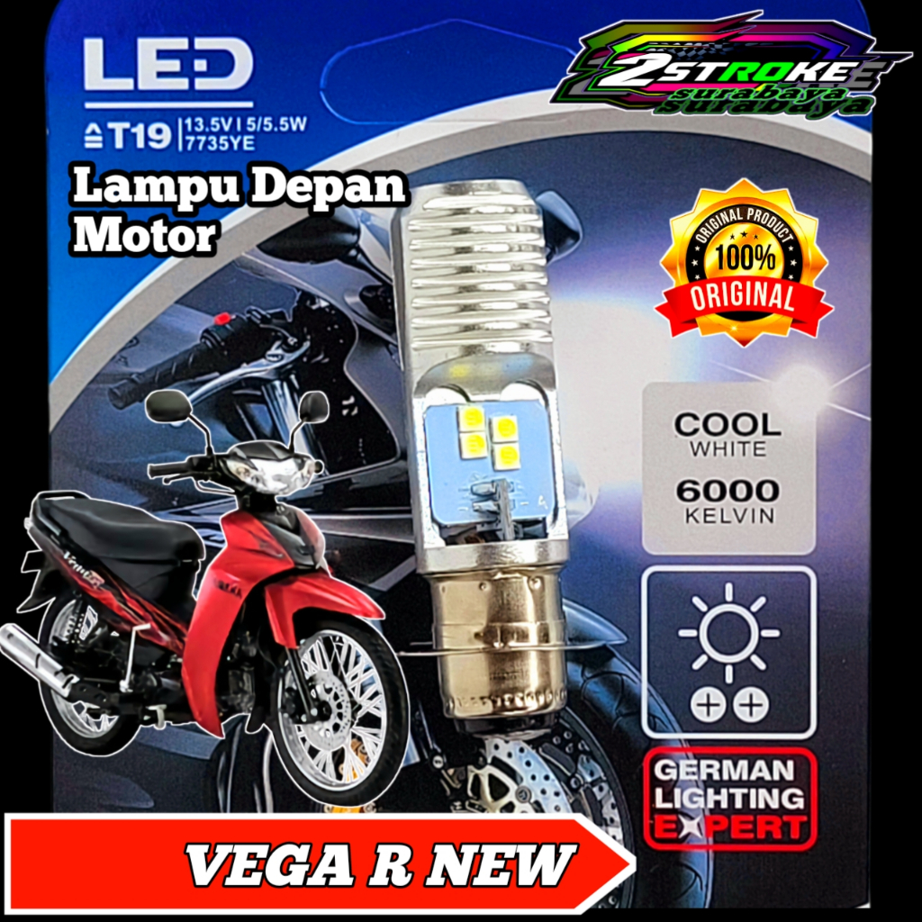 Lampu Depan Motor Yamaha Vega R New LED Putih Ac/Dc 12Volt Pengganti Dop/Bohlam Standart WrT19