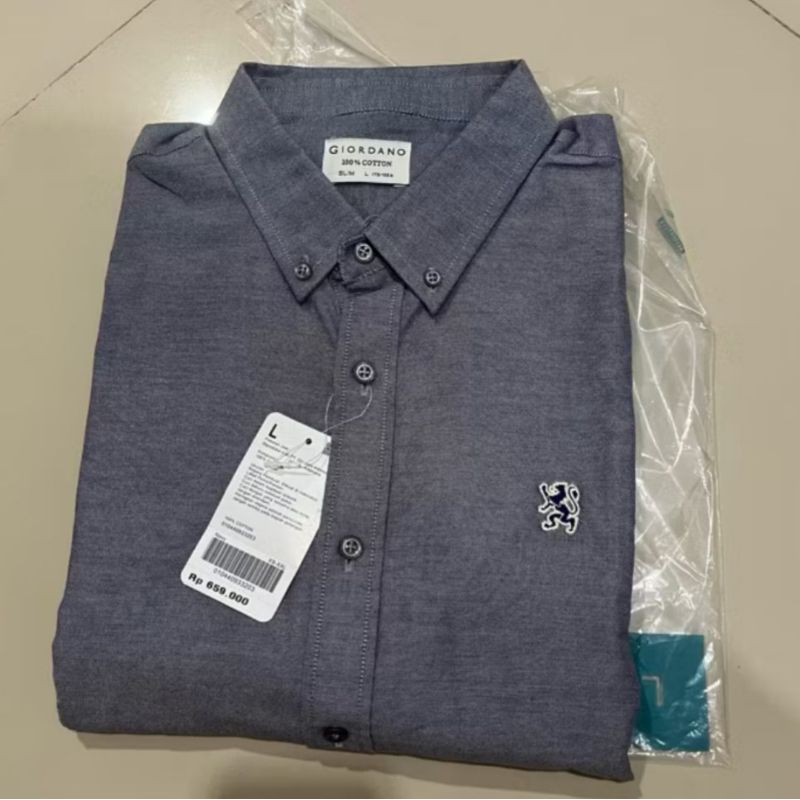 kemeja lengan panjang pria kemeja mini lion NAVY giordano original